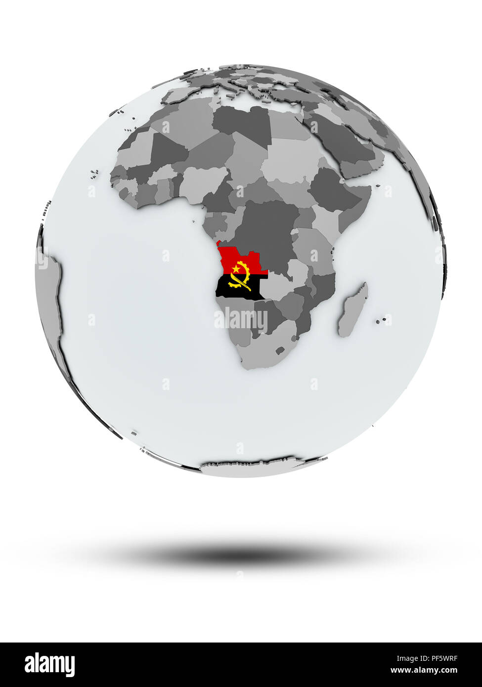 Angola with flag on globe with shadow isolated on white background. 3D ...
