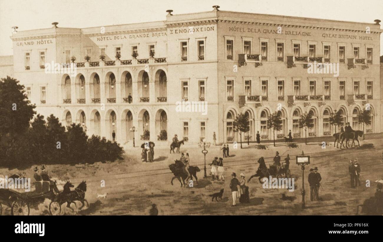 Athens Hotel Grande Bretagne 1874. Stock Photo