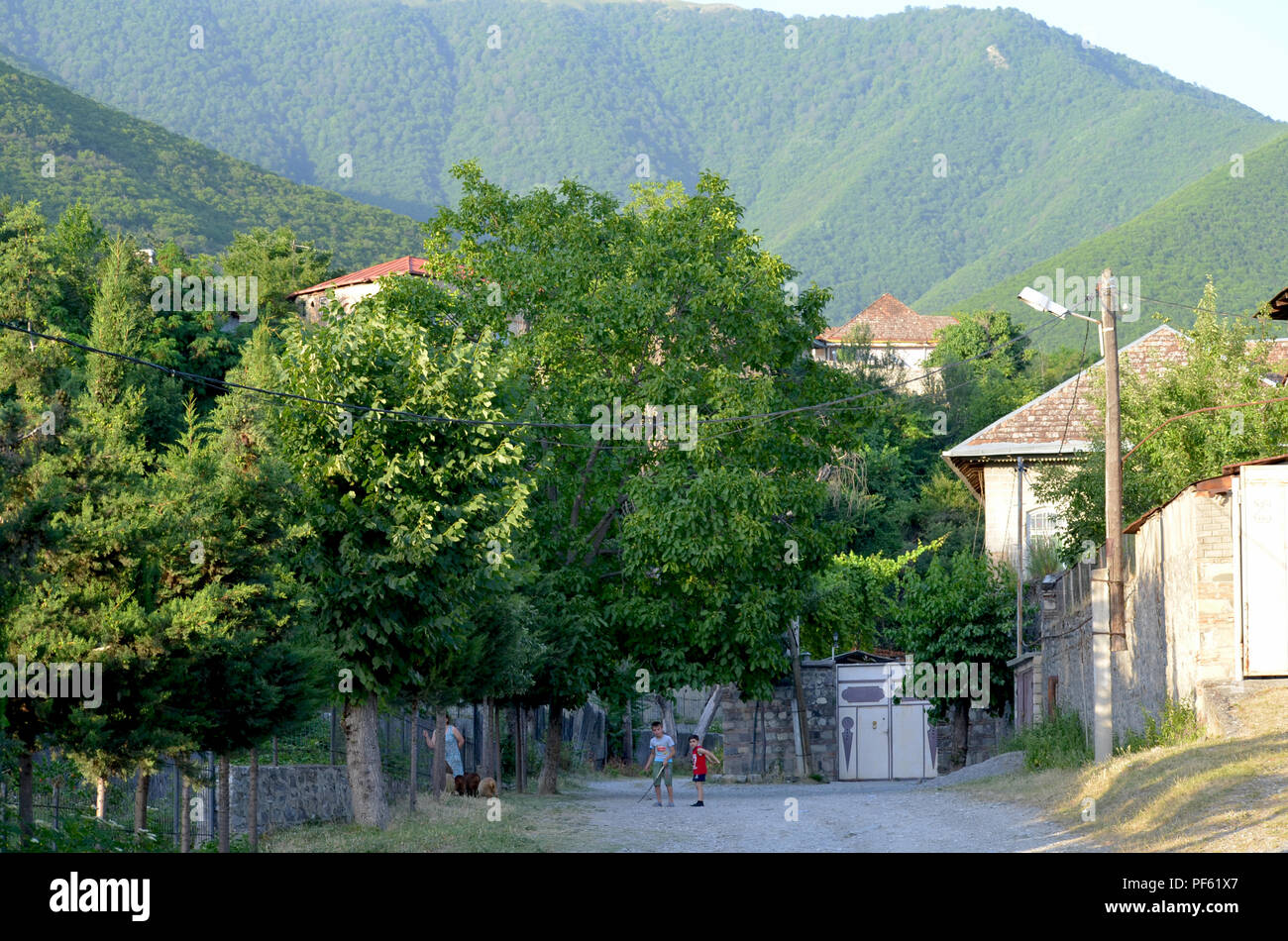 Traditional houses in Sheki's old town, northern Azerbaijan Stock Photo