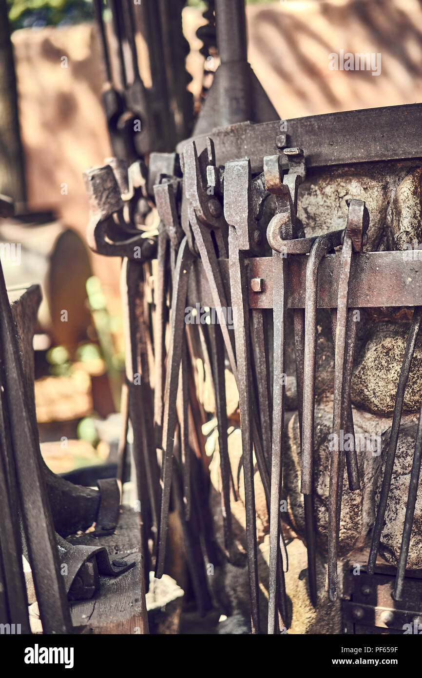 Old and oxide tools in a farm Stock Photo
