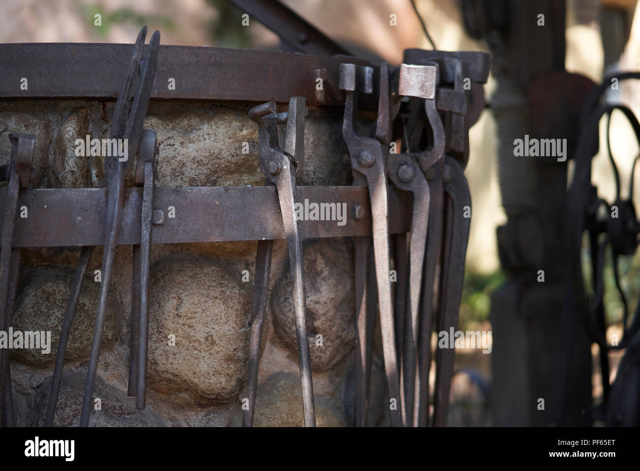 Old and oxide tools in a farm Stock Photo