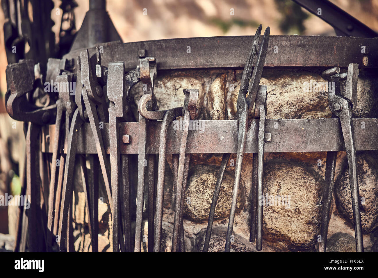 Old and oxide tools in a farm Stock Photo