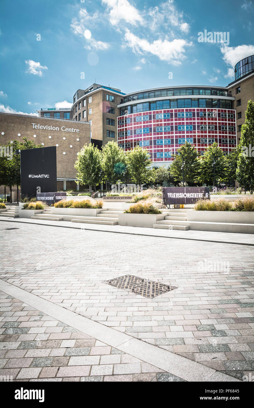The exterior of the former BBC Television Centre, Wood Lane, London, England, U.K. Stock Photo