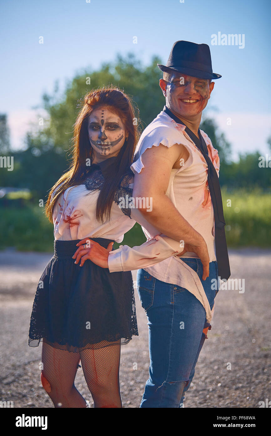 young people stand on the street dressed as zombies Stock Photo Alamy