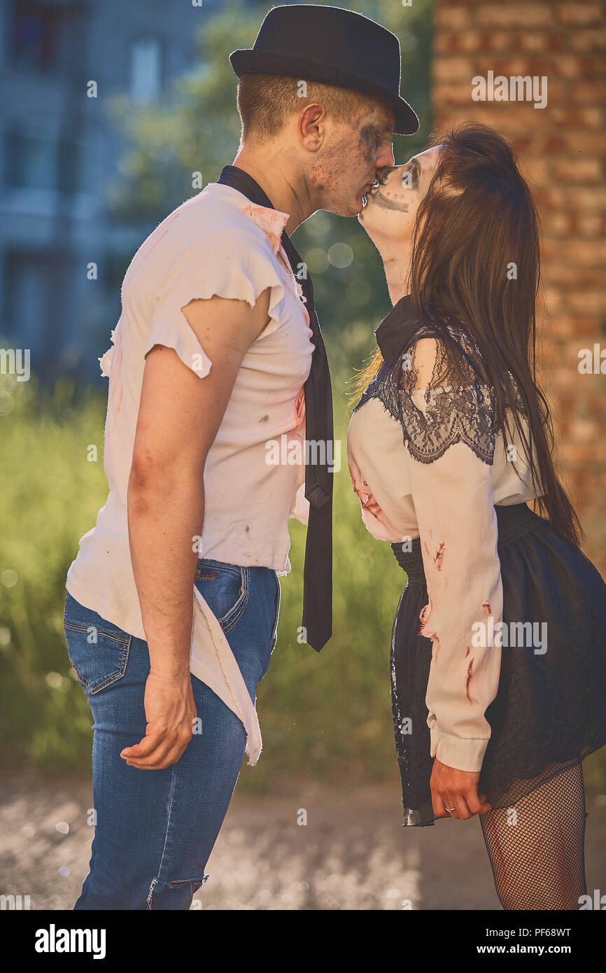 young people stand on the street dressed as zombies Stock Photo Alamy