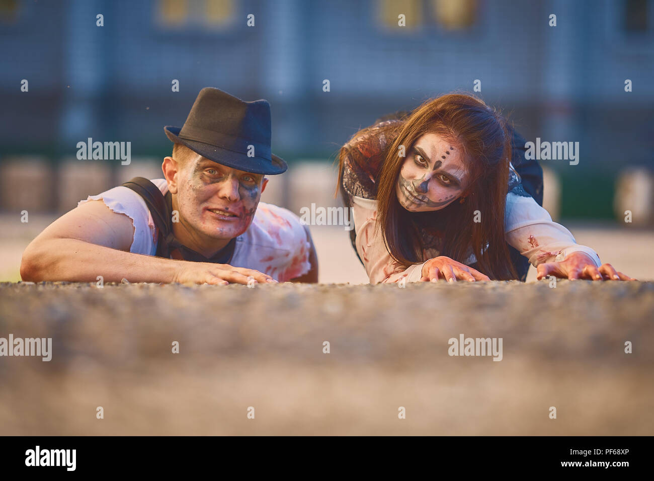 young people stand on the street dressed as zombies Stock Photo Alamy