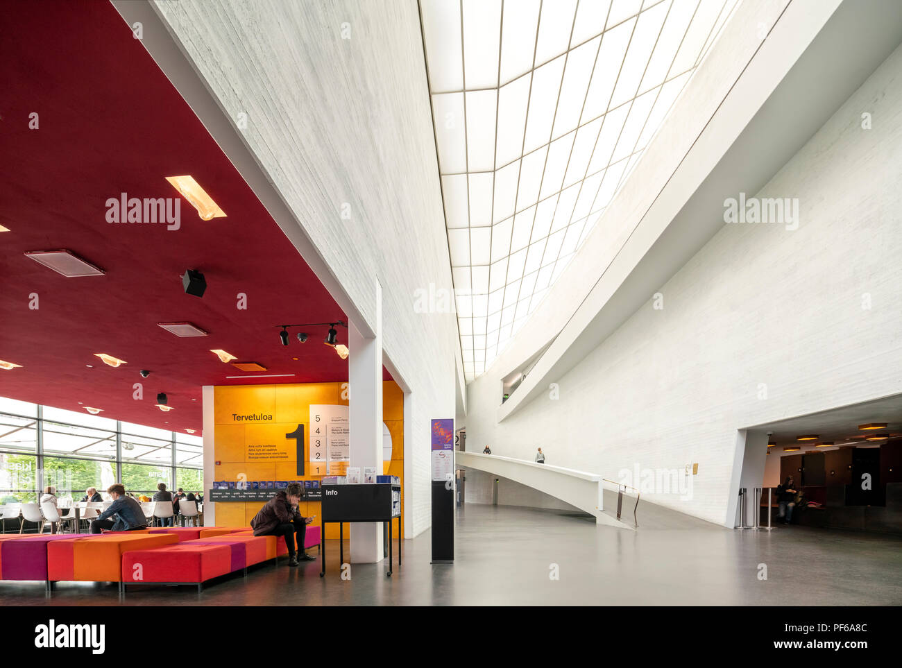 Helsinki Kiasma Museum of Contemporary Art. Interior with entrance to the gallery and  Kiasma Cafe on the left. Stock Photo