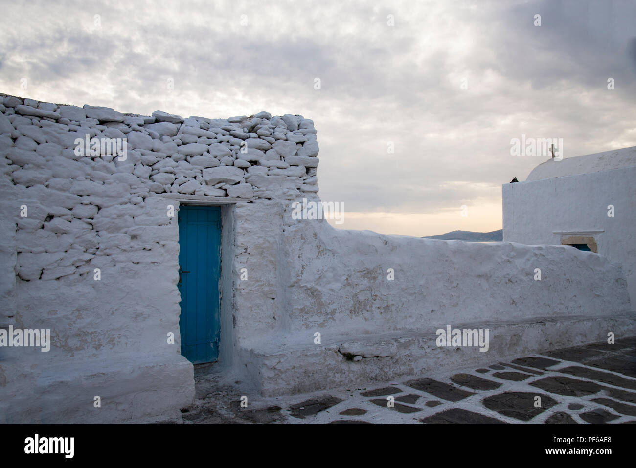 Whitewashed  Church of Panagia Paraportiani on Mykonos Greek Island. Stock Photo