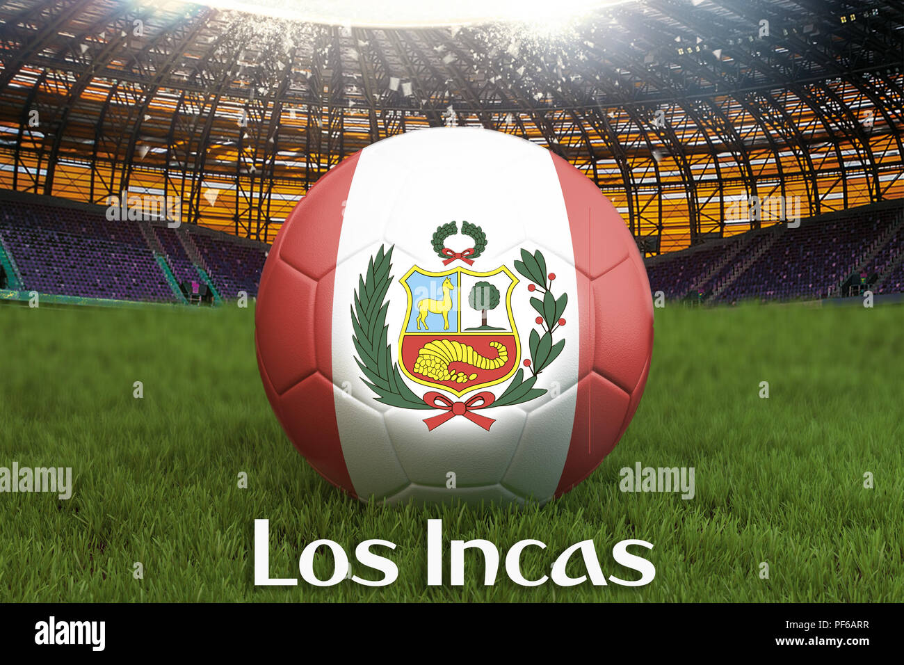Los Incas on Peru language on football team ball on big stadium ...