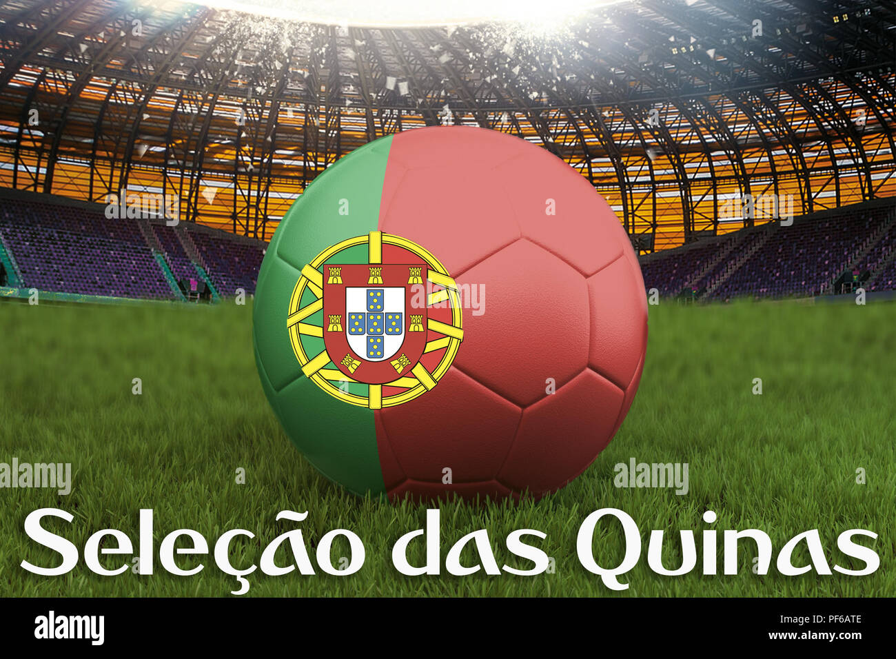 Selecao Das Quinas On Portugal Language On Football Team Ball On Big Stadium Background 3d Rendering Portugal Team Competition Concept Portugal Fla Stock Photo Alamy