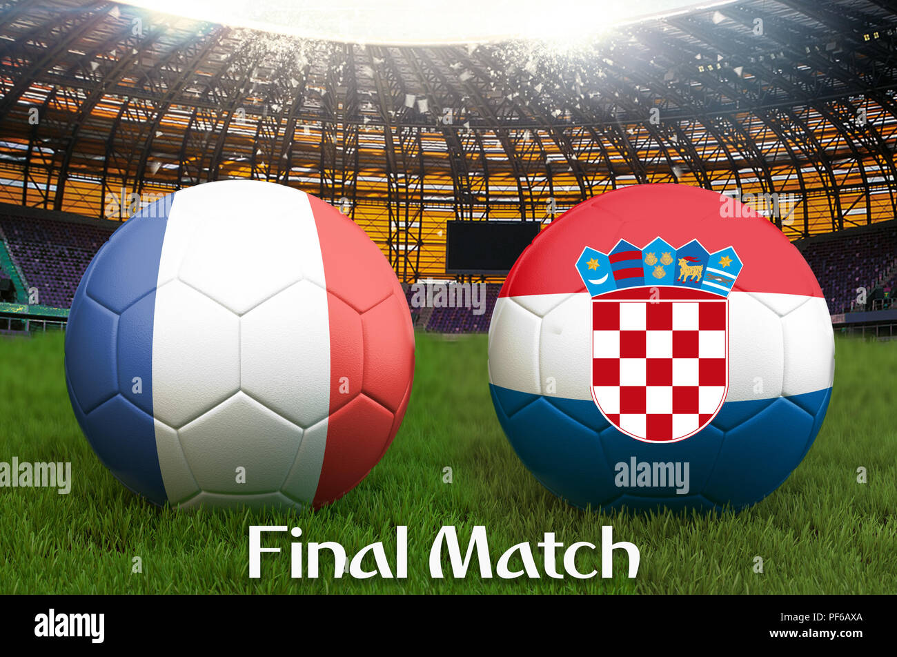 Final match France vs Croatia football team ball on big stadium