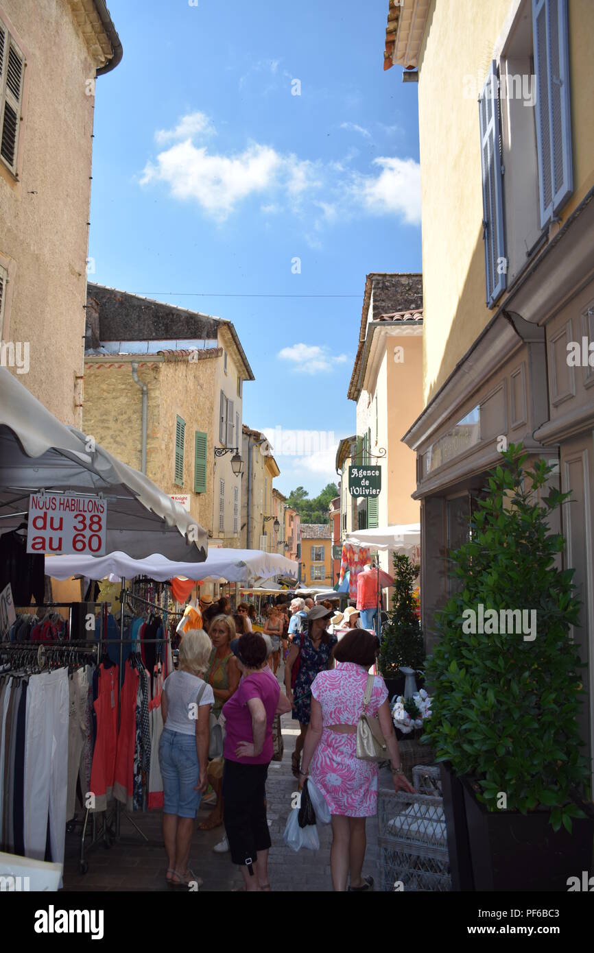 Market day in the village of Valbonne in Provence, France Stock Photo