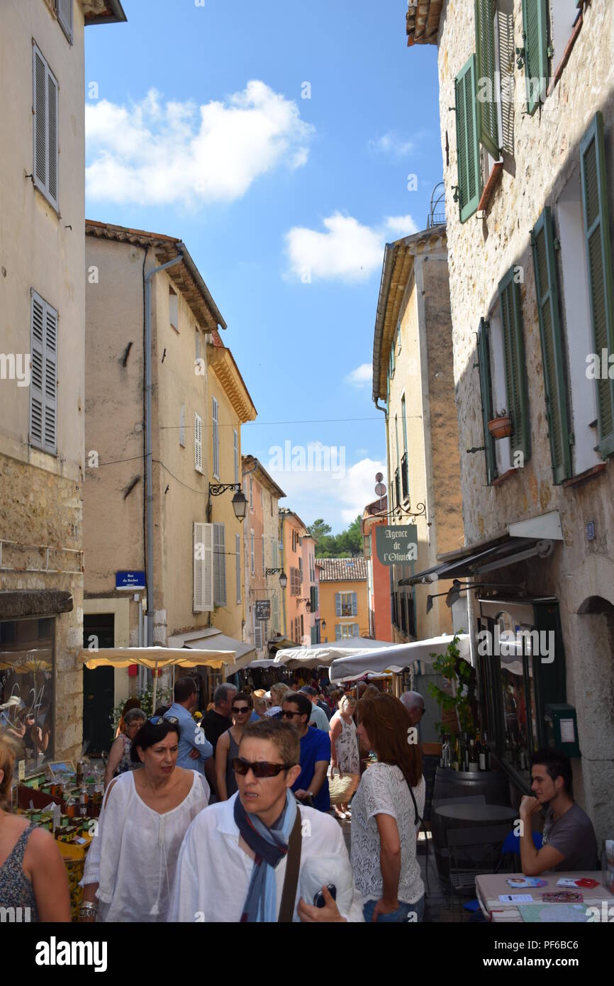 Market day in the village of Valbonne in Provence, France Stock Photo