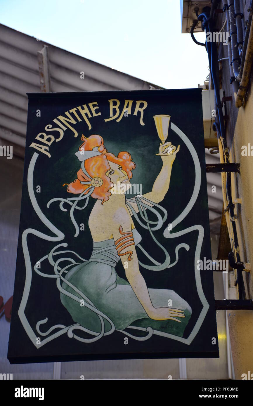Absinthe Bar sign in Antibes on the French Riviera Stock Photo