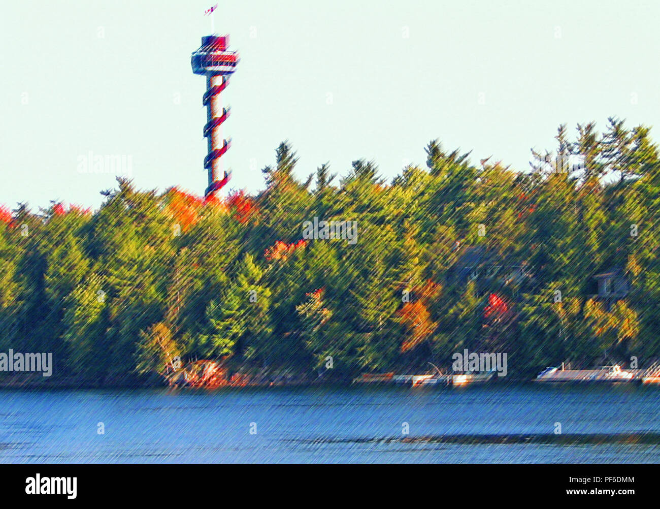 1000 islands observation tower - While On A Ferryboat Tourist Cruise In The Thousand Island Alexandria Bay Region Of Upper State New York Usa We Passed The Skydeck Tower On The Ca PF6DMM