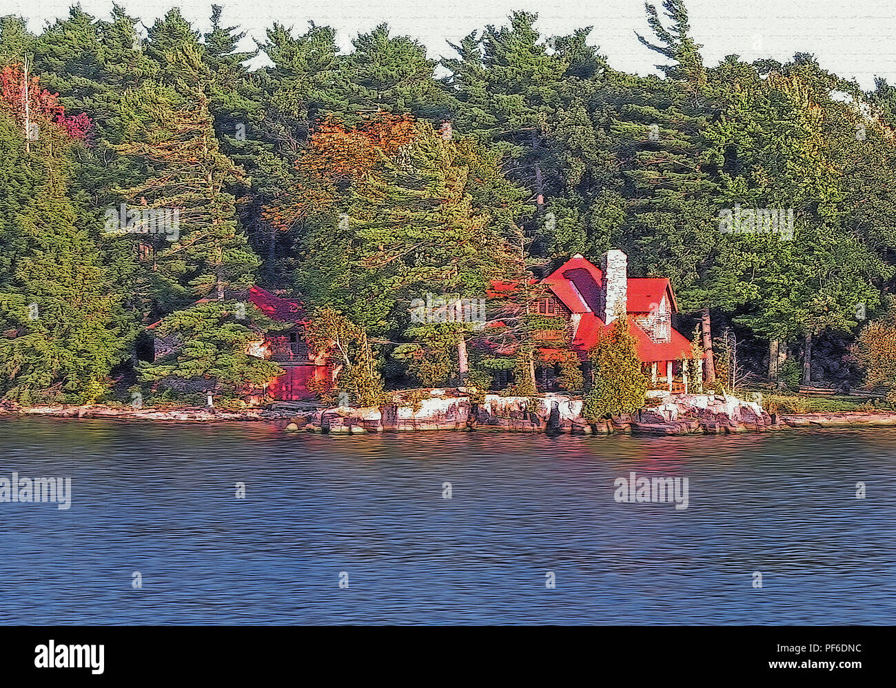 While on a ferryboat tourist cruise in the Thousand Island, Alexandria Bay, region of upper state New York, USA, we encountered many picturesque views Stock Photo