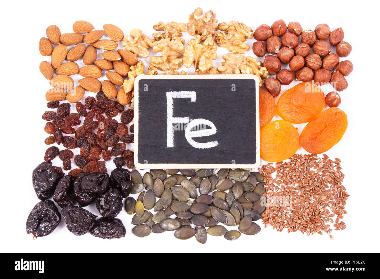 Different healthy food and ingredients containing iron, vitamins