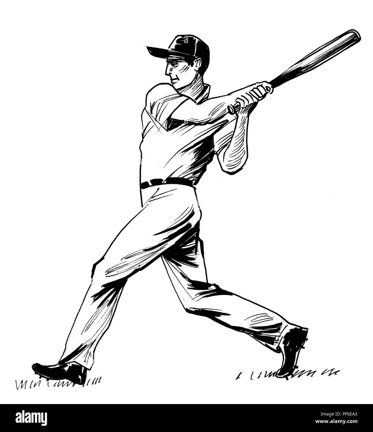 Baseball player. Ink black and white illustration Stock Photo Alamy