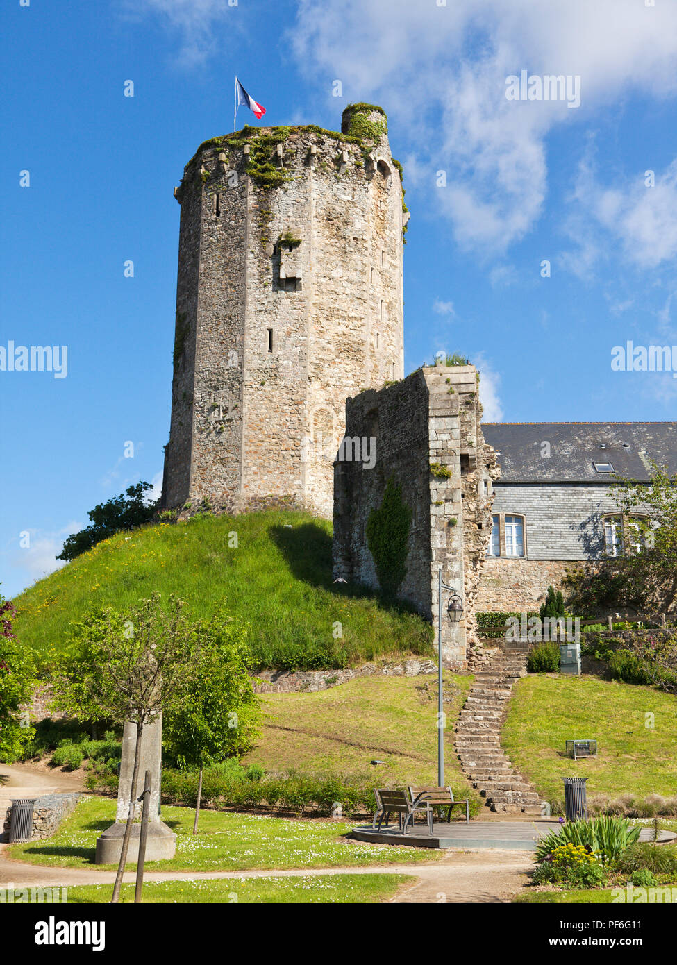 Tower of the ruined 9th century castle at Bricquebec, Cotentin