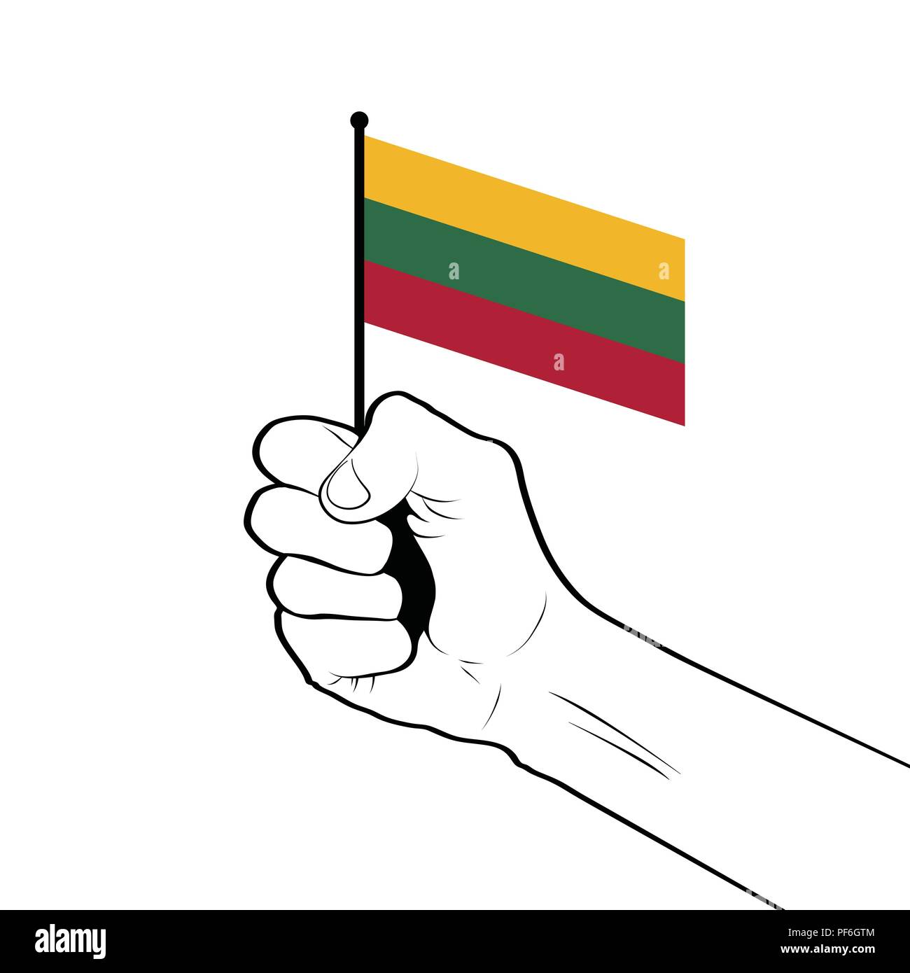 Clenched fist raised in the air holding the national flag of Lithuania Stock Vector