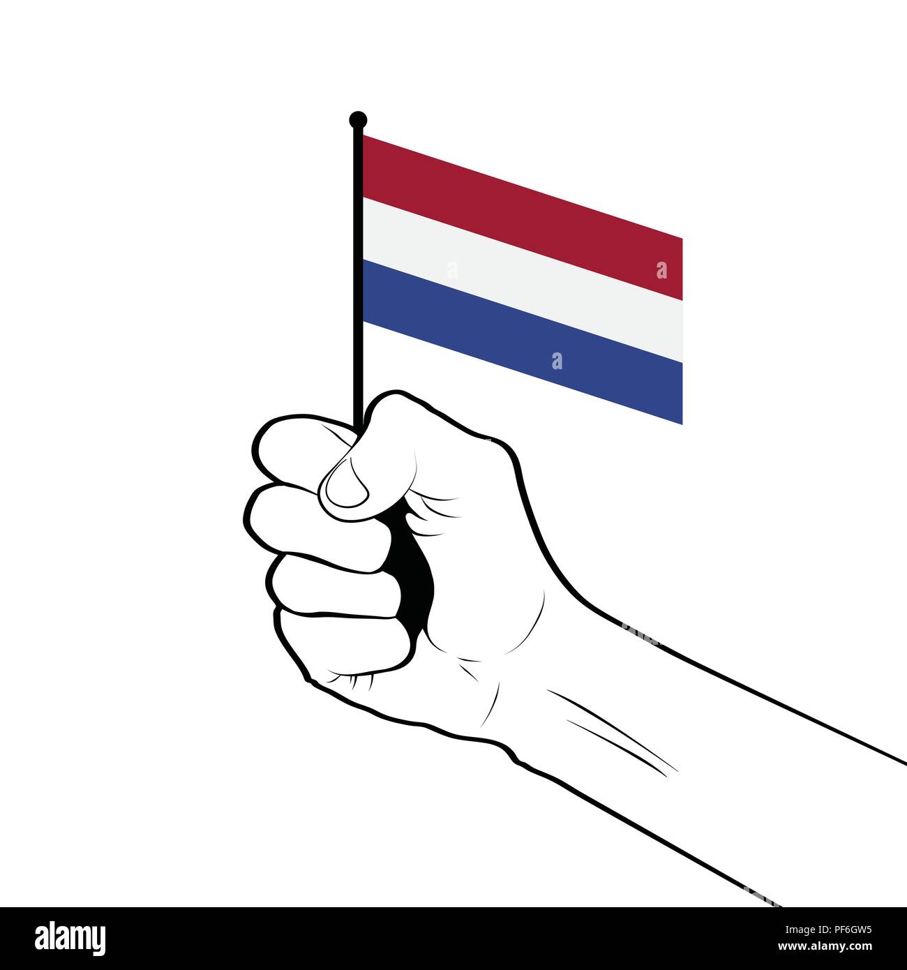 Clenched fist raised in the air holding the national flag of Netherlands Stock Vector