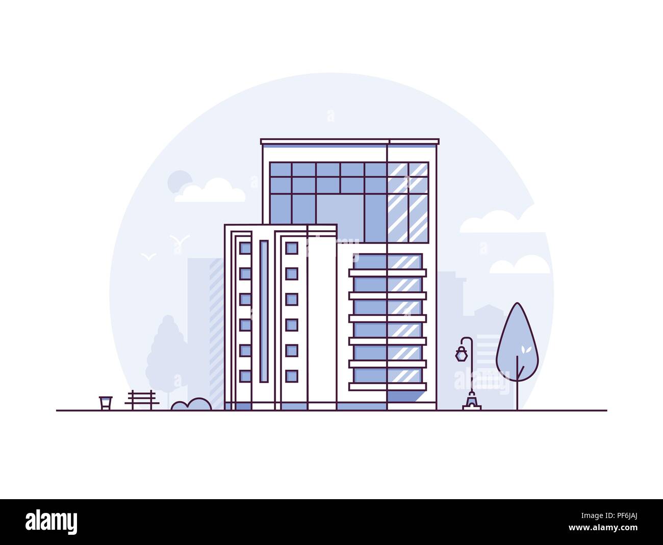 Cityscape - modern thin line design style vector illustration Stock ...