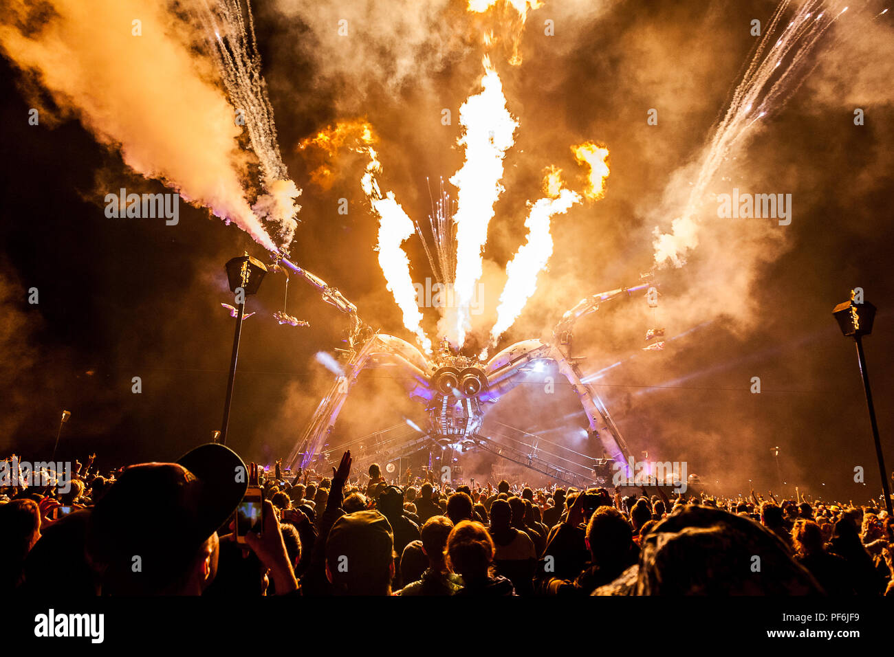 Giant Metal Spider at the Arcadia Stage of Glastonbury Festival 2014 Stock Photo