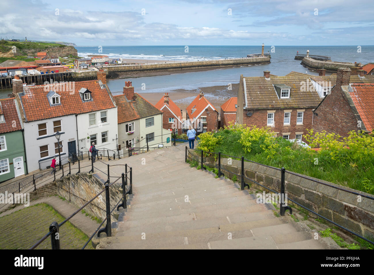 View from the famous 199 steps in the historic town of Whitby, North ...
