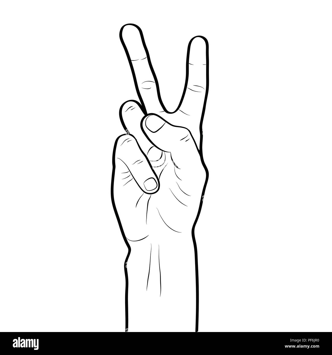 Peace Sign Hand Gesture Line Art Outline Stock Vector Image Art Alamy