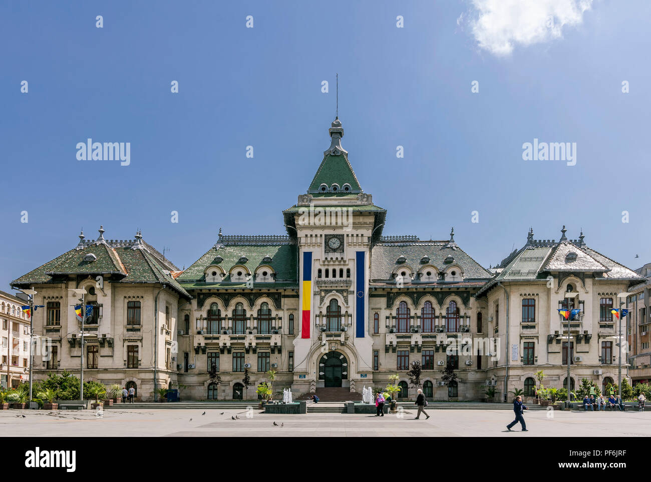 The facade of the Administrative Palace of Craiova (today Dolj Prefecture and County Council), an imposing historical monument in Craiova, Romania Stock Photo