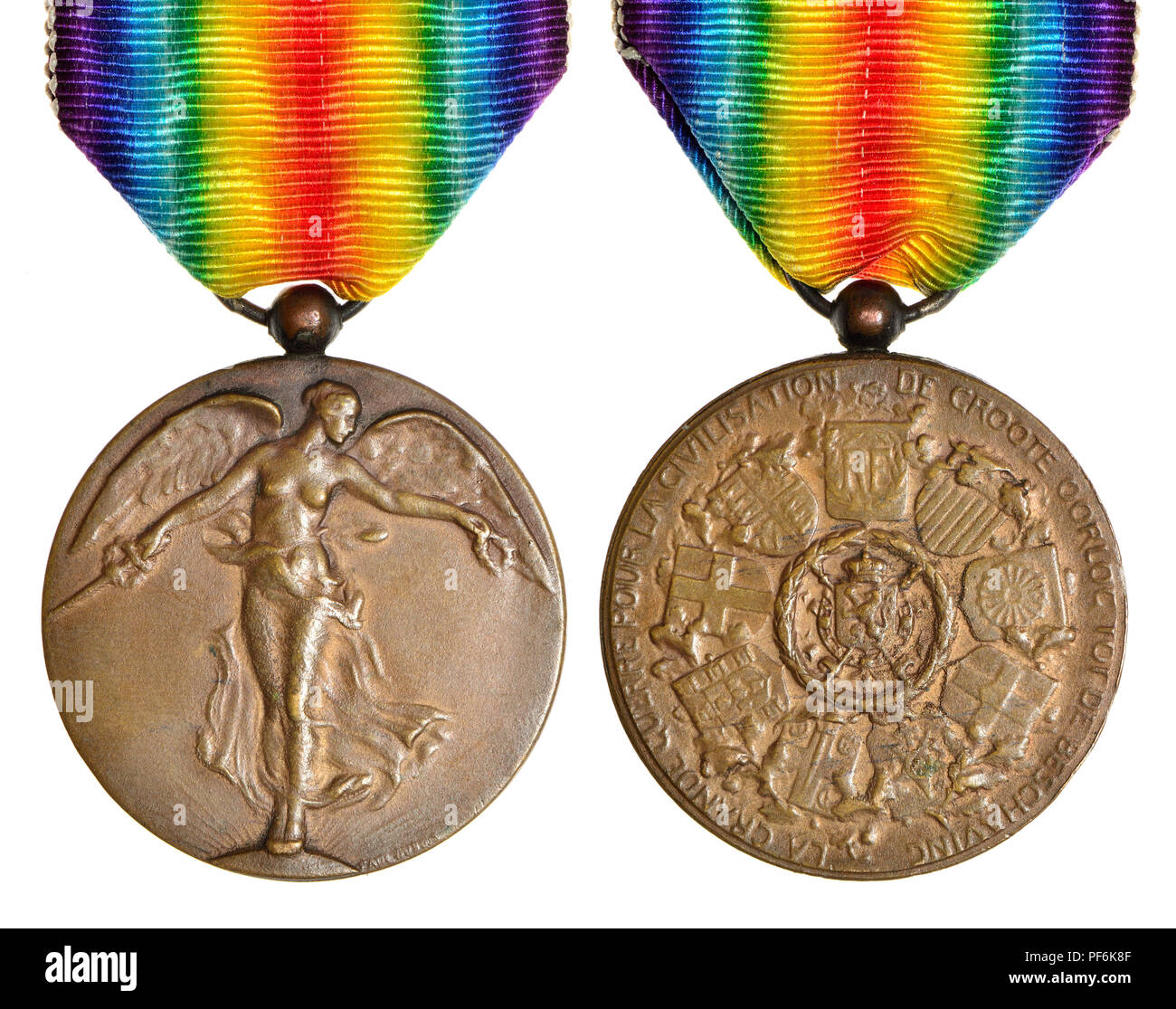 Belgian Inter-Allied Victory Medal 1914–1918 (Médaille Interalliée de la Victoire / Intergeallieerde Overwinningsmedaille) Belgian commemorative war m Stock Photo