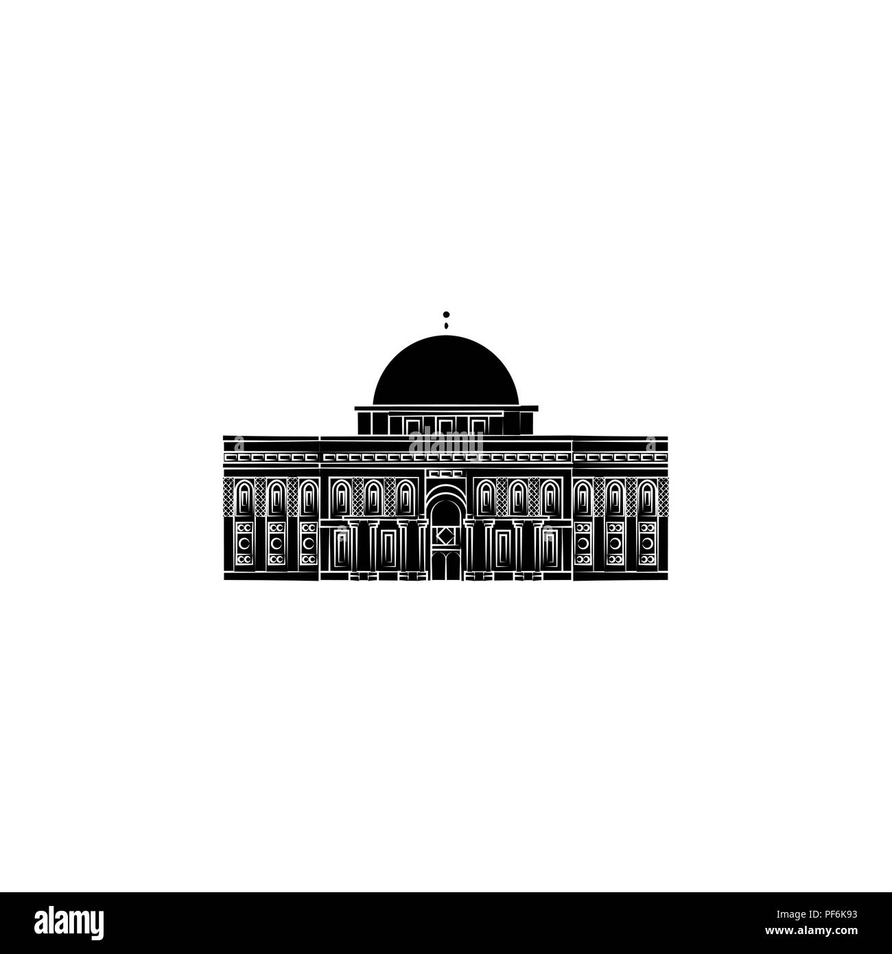 Al Aqsa. Mosque in Jerusalem black on white background Stock Vector