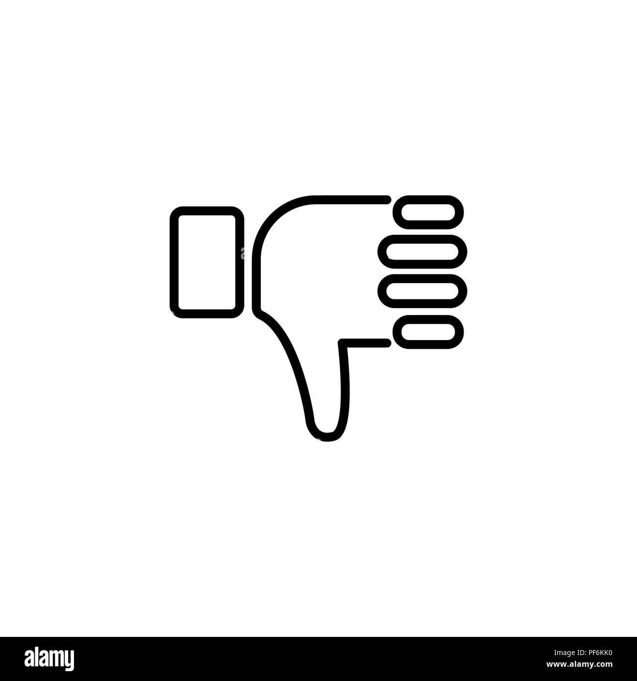 Web line icon. Thumbs Down, dislike black on white background Stock Vector