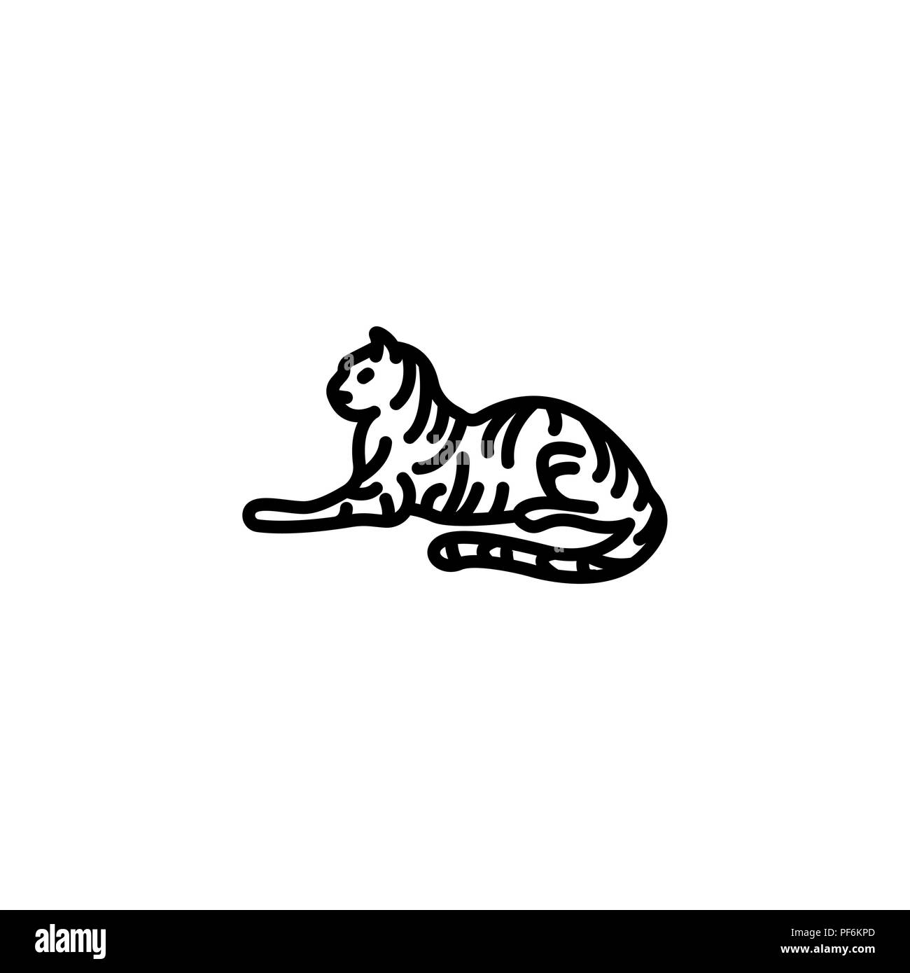 Web line icon. Tiger; wild animals black on white background Stock Vector