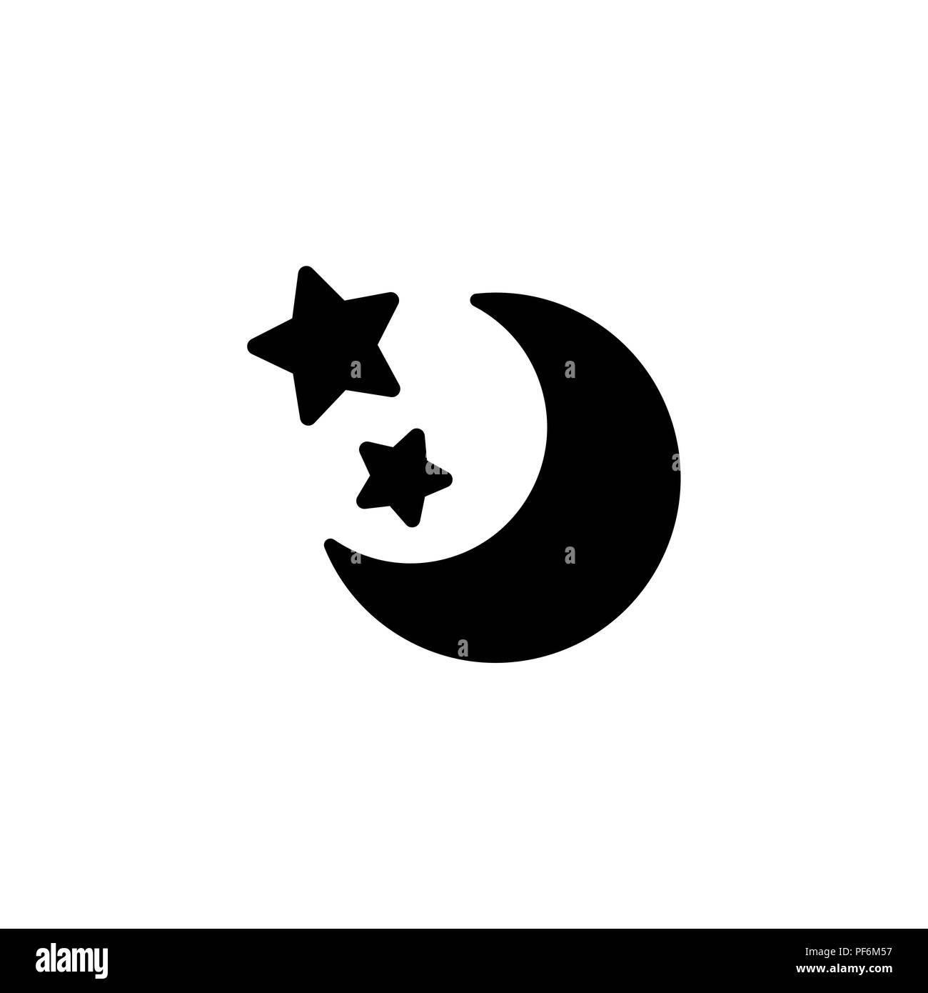 Web Line Icon Moon And Stars Black On White Background Stock