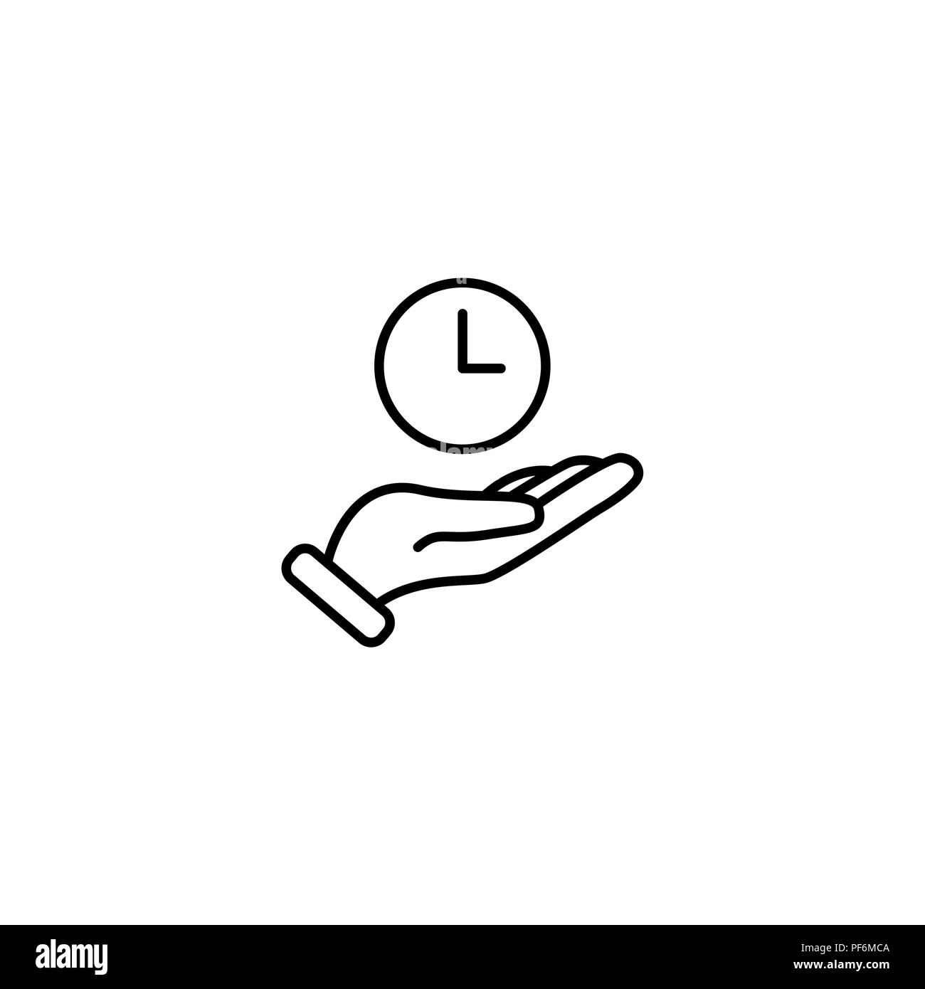 Web line icon. Clock in hand black on white background Stock Vector