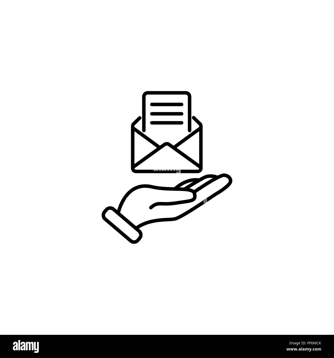 Web line icon. E-mail (open lettter) in hand. Stock Vector