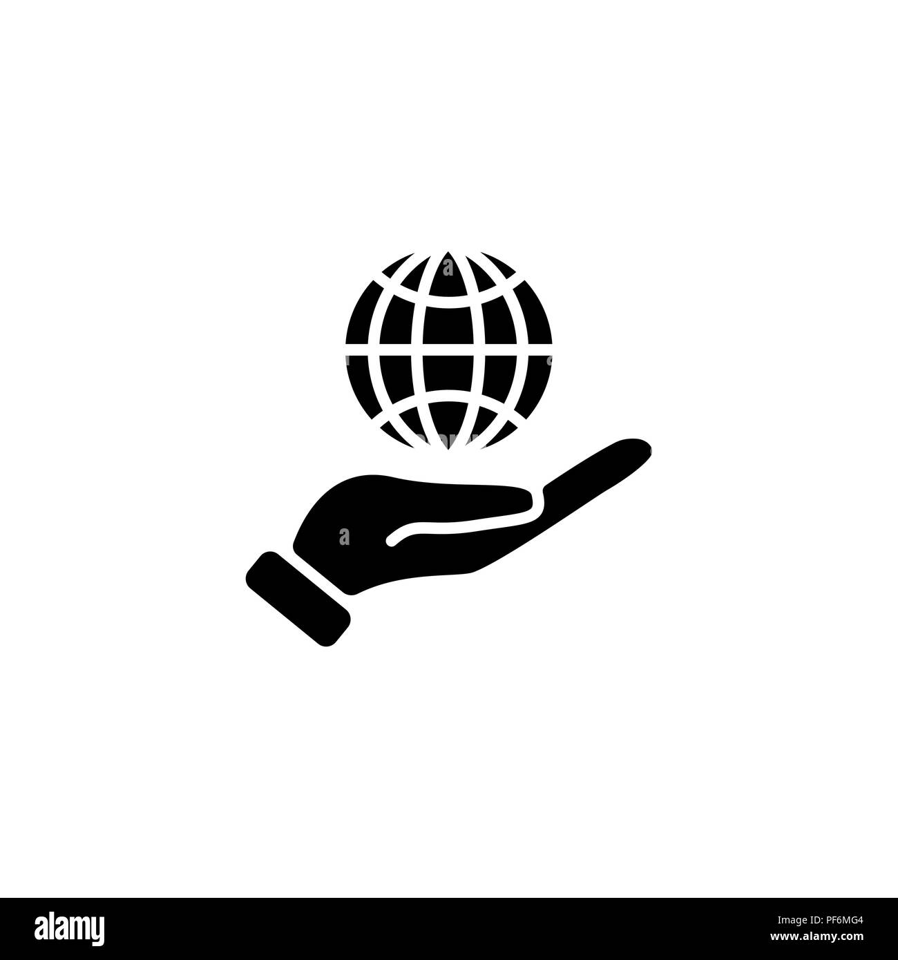 Web icon. Globe in hand. black on white background Stock Vector Image ...