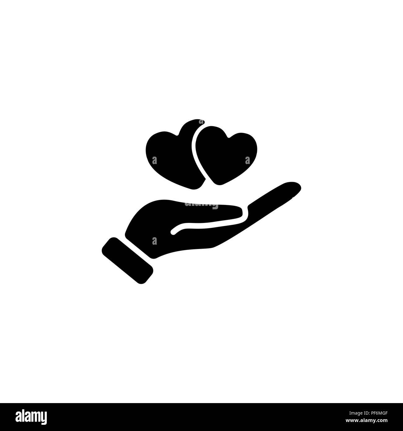 Web icon. Hearts in hand. black on white background Stock Vector Image ...