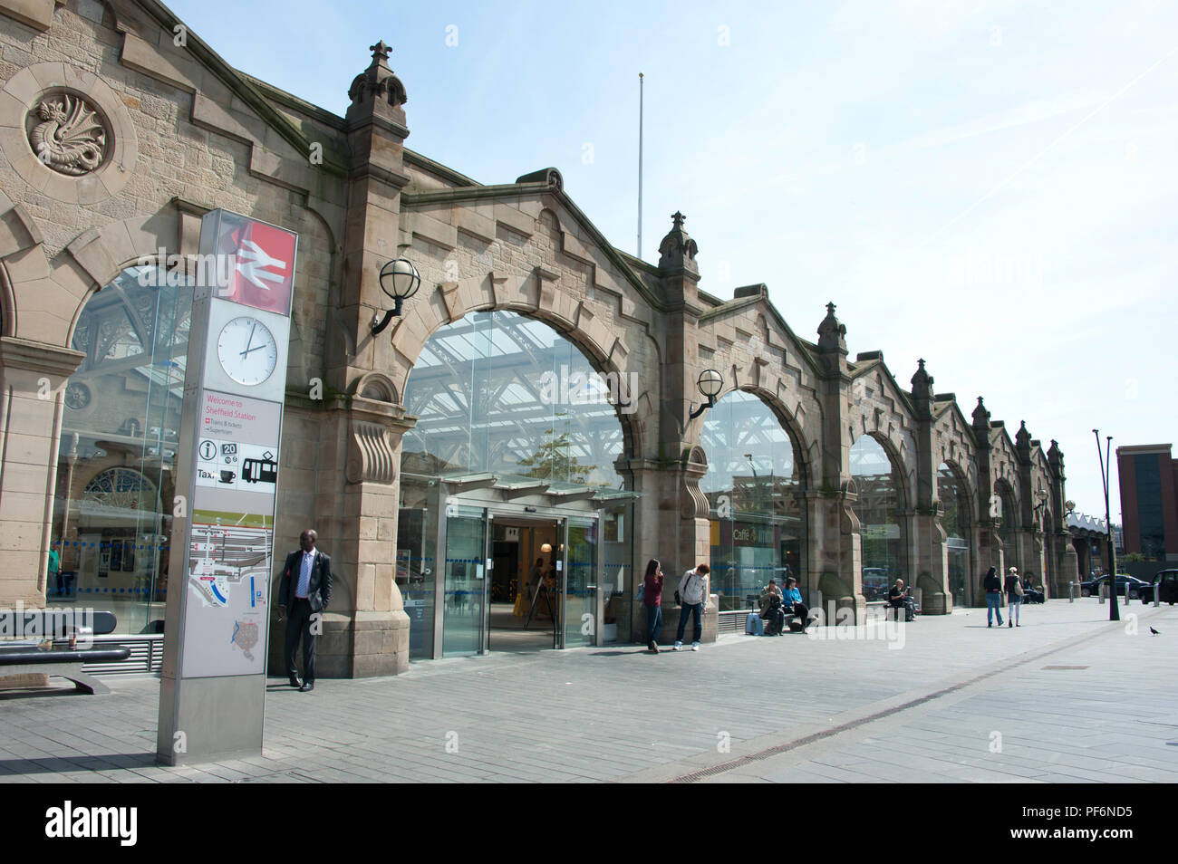 The modern Sheffield Interchange bus and train station in 2018 with its large paved pavement area for travellers and visitors Stock Photo