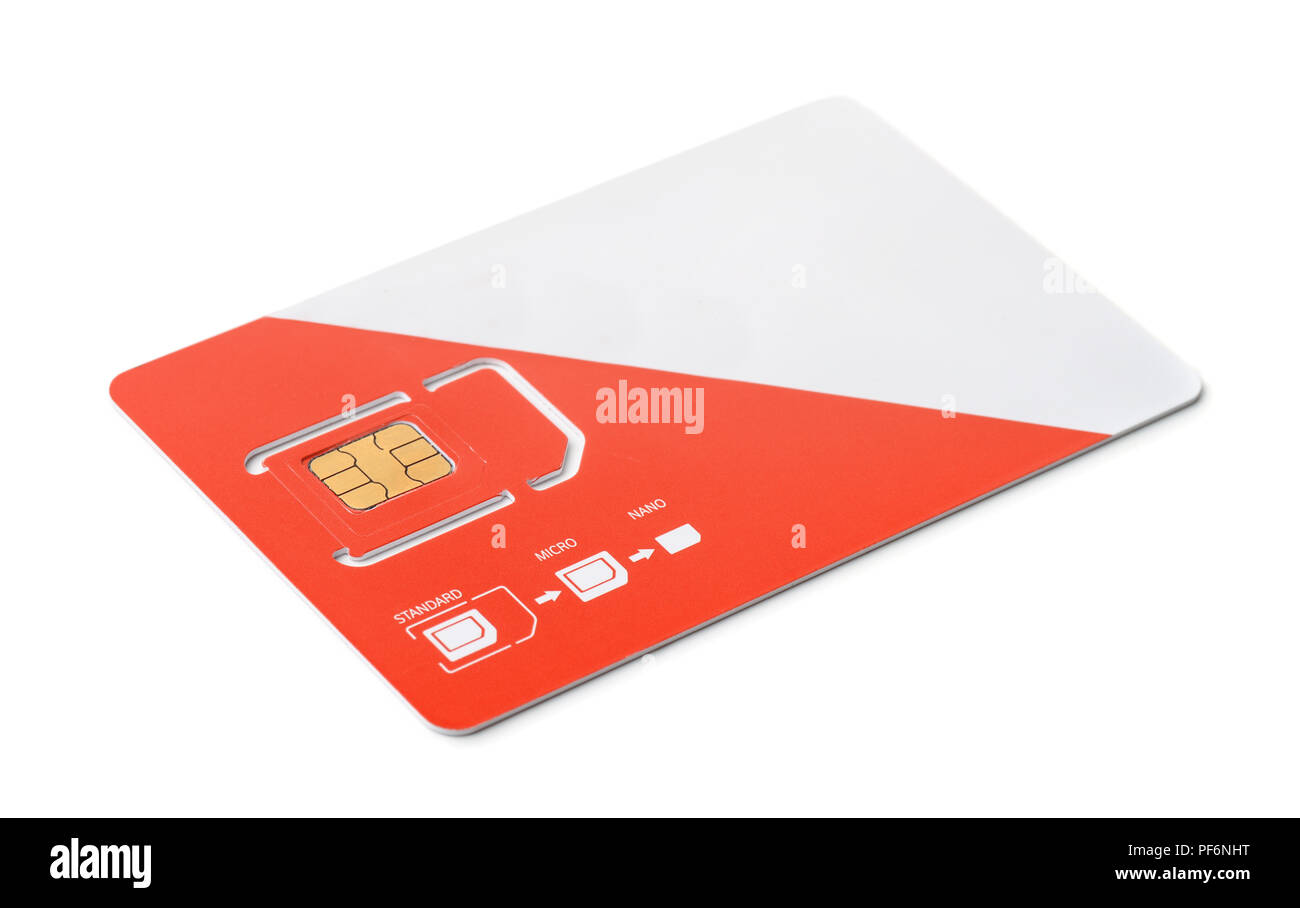 New red and white sim card isolated on white Stock Photo