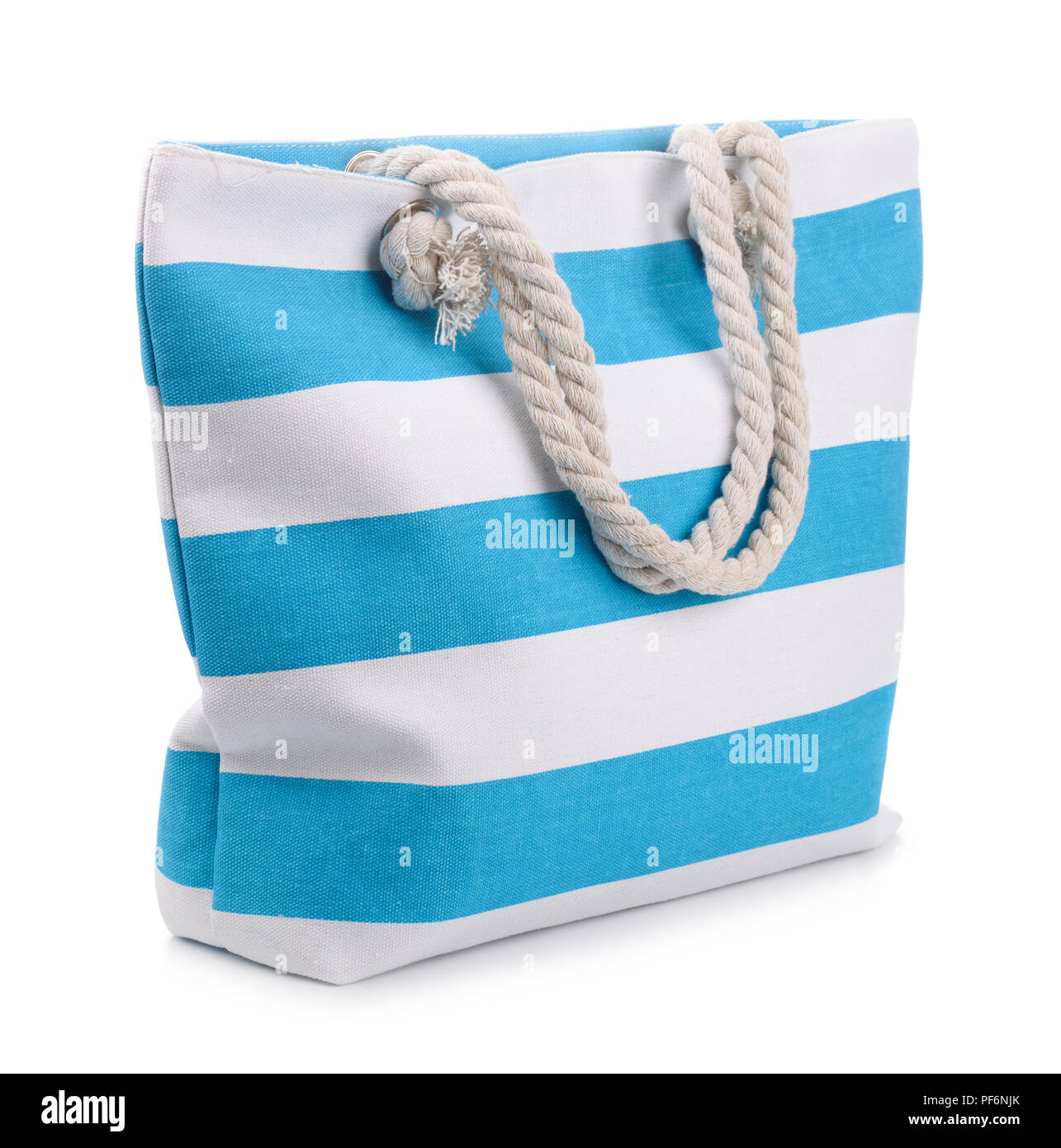 blue and white striped beach bag