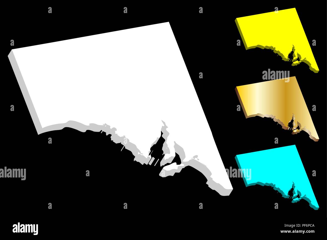 3D Map Of South Australia (Australian States And Territories, Sa) - White, Yellow, Blue And Gold - Vector Illustration Stock Vector Image & Art - Alamy