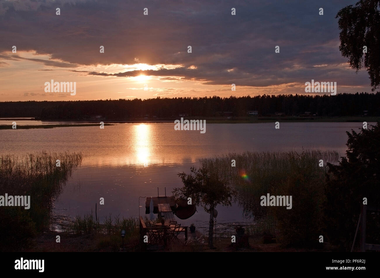 Summer sunset by the lake in Varmland Sweden natural landscape Stock Photo