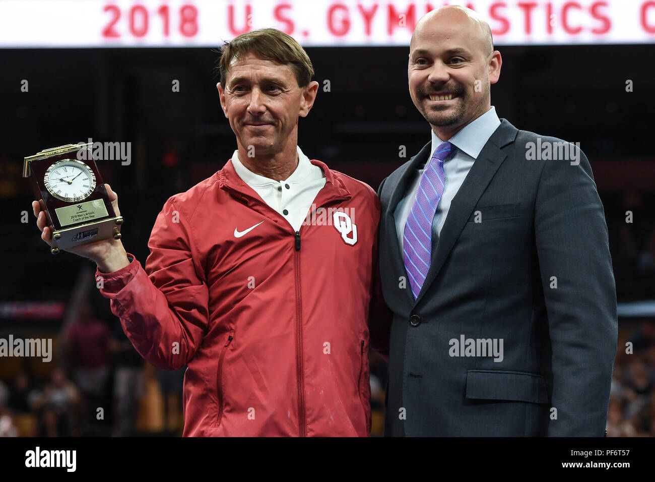 Boston, Massachussetts, USA. 18th Aug, 2018. BRETT MCCLURE (right) poses with MARK WILLIAMS (left) for winning Coach of the Year following the competition held at TD Garden in Boston, Massachusetts. Credit: Amy Sanderson/ZUMA Wire/Alamy Live News Stock Photo