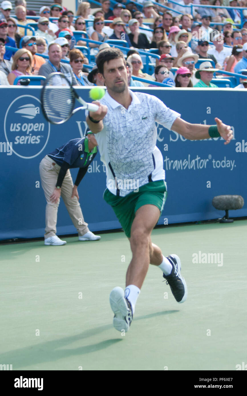 Cincinnati, OH, USA. 19th Aug, 2018. Western and Southern Open Tennis,  Cincinnati, OH - August 19, 2018 - Novak Djokovic in action against Roger  Federer in the finals of the Western and