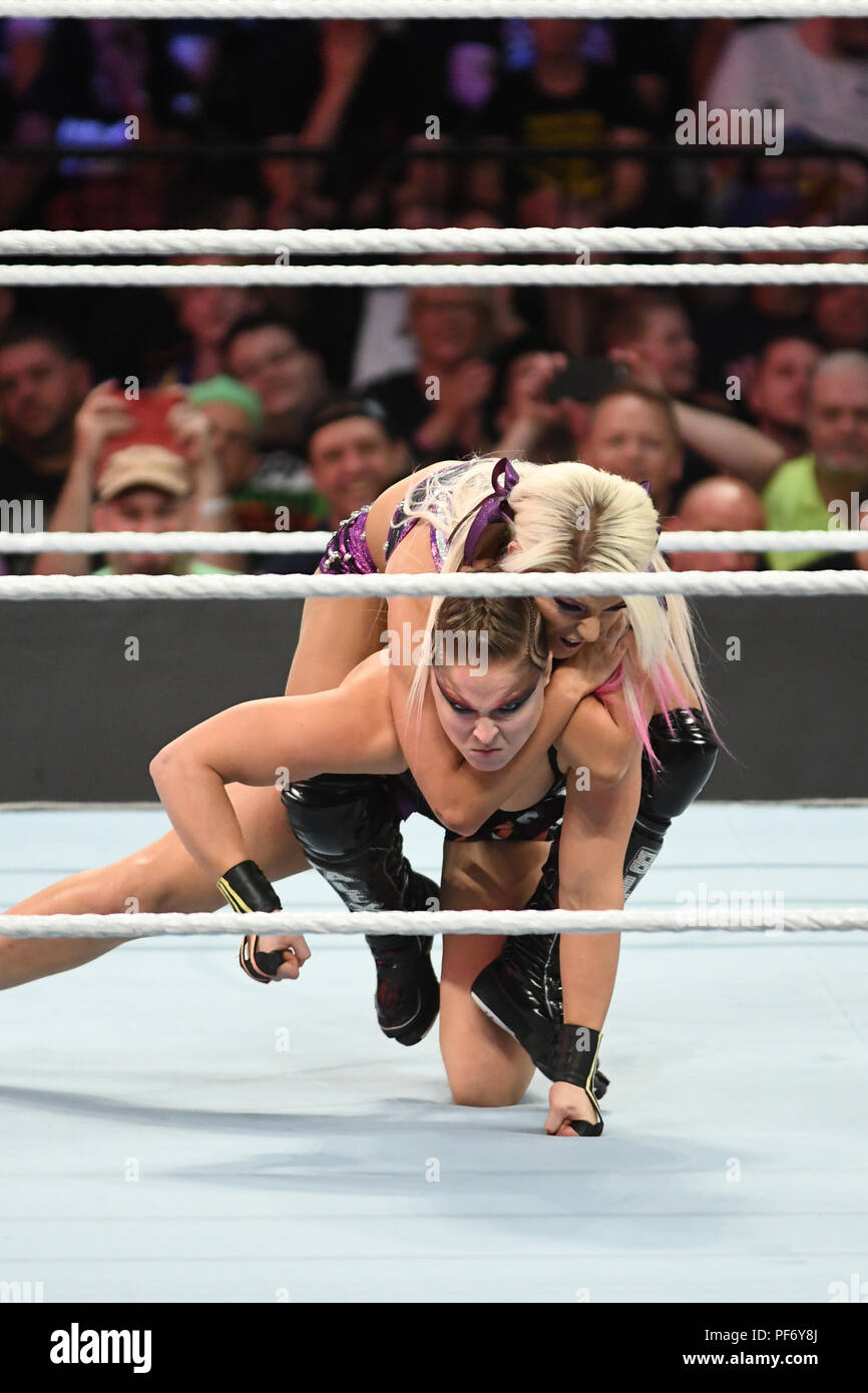 Brooklyn, NY, USA. 19th Aug, 2018. Alexa Bliss and Ronda Rousey at WWE SummerSlam 2018 at The Barclays Center in Brooklyn, New York City on August 19, 2018. Credit: George Napolitano/Media Punch/Alamy Live News Stock Photo