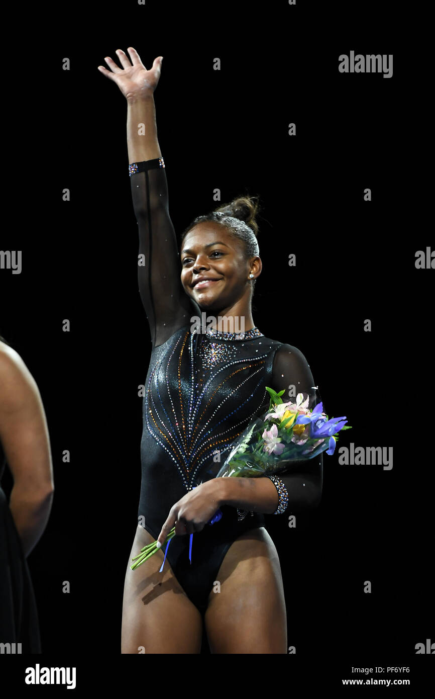 Boston, Massachussetts, USA. 19th Aug, 2018. TRINITY THOMAS won eight place in the all around at the competition held at TD Garden in Boston, Massachusetts. Credit: Amy Sanderson/ZUMA Wire/Alamy Live News Stock Photo