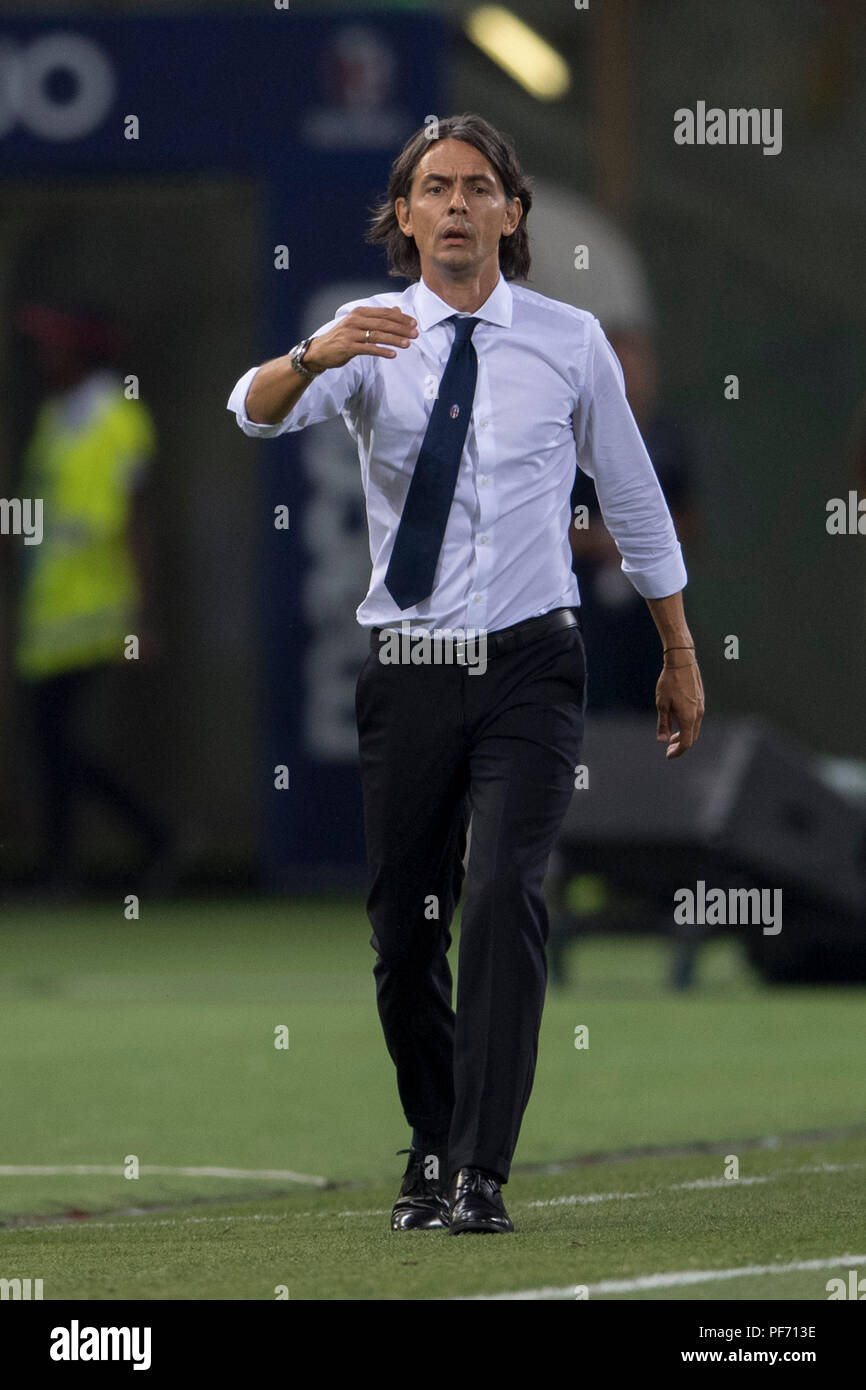 Filippo Inzaghi Coach of Bologna during the Italian "Serie A" match between  Bologna 0-1 Spal at Renato All Ara Stadium on August 19, 2018 in Bologna,  Italy. Credit: Maurizio Borsari/AFLO/Alamy Live News