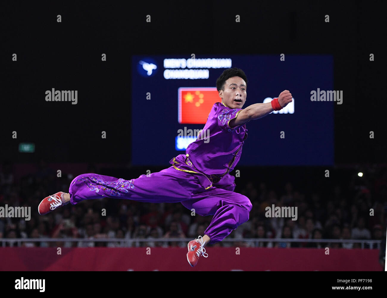 Beijing, China. 19th Aug, 2018. Sun Peiyuan of China competes during the Men's Changquan final at the 18th Asian Games in Jakarta, Indonesia Aug. 19, 2018. Credit: Li Xiang/Xinhua/Alamy Live News Stock Photo